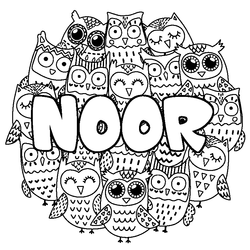 Coloraci&oacute;n del nombre NOOR - decorado b&uacute;hos