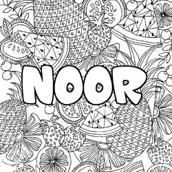 Coloraci&oacute;n del nombre NOOR - decorado mandala de frutas