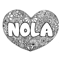 Coloraci&oacute;n del nombre NOLA - decorado mandala de coraz&oacute;n