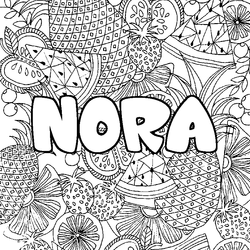 Coloraci&oacute;n del nombre NORA - decorado mandala de frutas