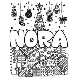 Coloraci&oacute;n del nombre NORA - decorado &aacute;rbol de Navidad y regalos