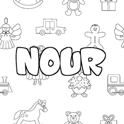 Coloraci&oacute;n del nombre NOUR - decorado juguetes
