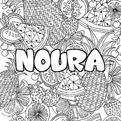 Coloraci&oacute;n del nombre NOURA - decorado mandala de frutas