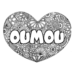Coloraci&oacute;n del nombre OUMOU - decorado mandala de coraz&oacute;n