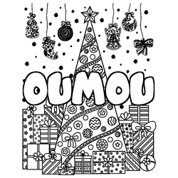 Coloraci&oacute;n del nombre OUMOU - decorado &aacute;rbol de Navidad y regalos