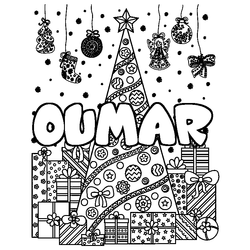 Coloraci&oacute;n del nombre OUMAR - decorado &aacute;rbol de Navidad y regalos