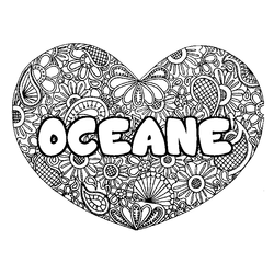 Coloraci&oacute;n del nombre OCEANE - decorado mandala de coraz&oacute;n