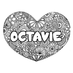 Coloraci&oacute;n del nombre OCTAVIE - decorado mandala de coraz&oacute;n