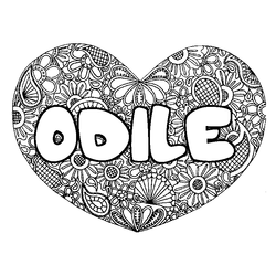 Coloraci&oacute;n del nombre ODILE - decorado mandala de coraz&oacute;n