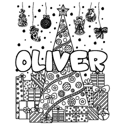 Coloraci&oacute;n del nombre OLIVER - decorado &aacute;rbol de Navidad y regalos