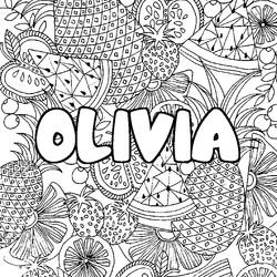 Coloraci&oacute;n del nombre OLIVIA - decorado mandala de frutas
