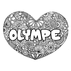 Coloraci&oacute;n del nombre OLYMPE - decorado mandala de coraz&oacute;n