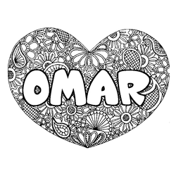 Coloraci&oacute;n del nombre OMAR - decorado mandala de coraz&oacute;n