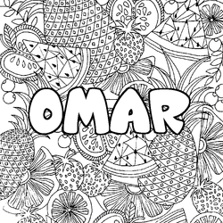 Coloraci&oacute;n del nombre OMAR - decorado mandala de frutas