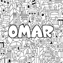 Coloraci&oacute;n del nombre OMAR - decorado ciudad