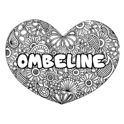Coloraci&oacute;n del nombre OMBELINE - decorado mandala de coraz&oacute;n