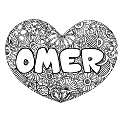 Coloraci&oacute;n del nombre OMER - decorado mandala de coraz&oacute;n