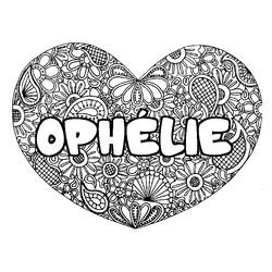 Coloraci&oacute;n del nombre OPH&Eacute;LIE - decorado mandala de coraz&oacute;n