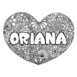 Coloraci&oacute;n del nombre ORIANA - decorado mandala de coraz&oacute;n