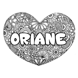 Coloraci&oacute;n del nombre ORIANE - decorado mandala de coraz&oacute;n
