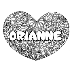 Coloraci&oacute;n del nombre ORIANNE - decorado mandala de coraz&oacute;n
