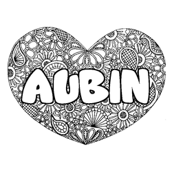 Coloraci&oacute;n del nombre AUBIN - decorado mandala de coraz&oacute;n