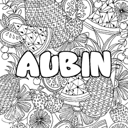 Coloraci&oacute;n del nombre AUBIN - decorado mandala de frutas