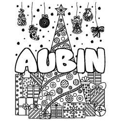 Coloraci&oacute;n del nombre AUBIN - decorado &aacute;rbol de Navidad y regalos