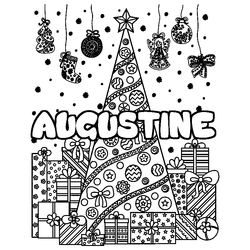 Coloraci&oacute;n del nombre AUGUSTINE - decorado &aacute;rbol de Navidad y regalos