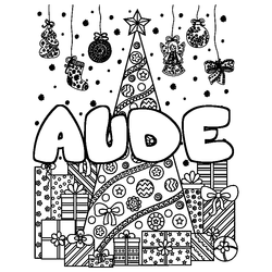 Coloraci&oacute;n del nombre AUDE - decorado &aacute;rbol de Navidad y regalos