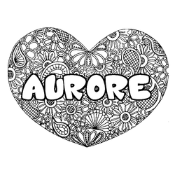 Coloraci&oacute;n del nombre AURORE - decorado mandala de coraz&oacute;n