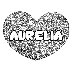 Coloraci&oacute;n del nombre AURELIA - decorado mandala de coraz&oacute;n