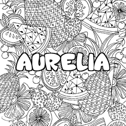 Coloraci&oacute;n del nombre AURELIA - decorado mandala de frutas