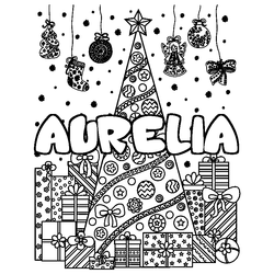 Coloraci&oacute;n del nombre AURELIA - decorado &aacute;rbol de Navidad y regalos