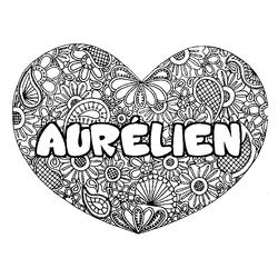 Coloraci&oacute;n del nombre AUR&Eacute;LIEN - decorado mandala de coraz&oacute;n