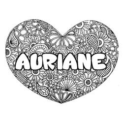 Coloraci&oacute;n del nombre AURIANE - decorado mandala de coraz&oacute;n