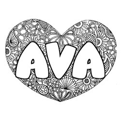 Coloraci&oacute;n del nombre AVA - decorado mandala de coraz&oacute;n