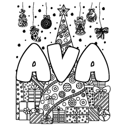 Coloraci&oacute;n del nombre AVA - decorado &aacute;rbol de Navidad y regalos