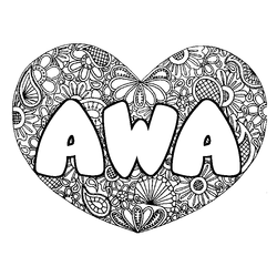Coloraci&oacute;n del nombre AWA - decorado mandala de coraz&oacute;n