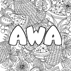 Coloraci&oacute;n del nombre AWA - decorado mandala de frutas