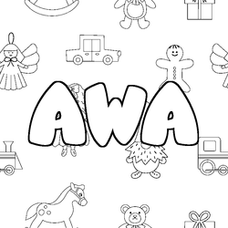 Coloraci&oacute;n del nombre AWA - decorado juguetes