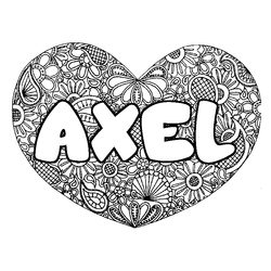 Coloraci&oacute;n del nombre AXEL - decorado mandala de coraz&oacute;n