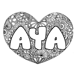 Coloraci&oacute;n del nombre AYA - decorado mandala de coraz&oacute;n