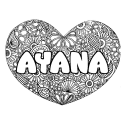 Coloraci&oacute;n del nombre AYANA - decorado mandala de coraz&oacute;n