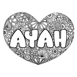 Coloraci&oacute;n del nombre AYAH - decorado mandala de coraz&oacute;n