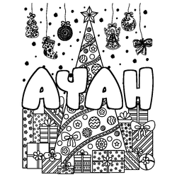Coloraci&oacute;n del nombre AYAH - decorado &aacute;rbol de Navidad y regalos