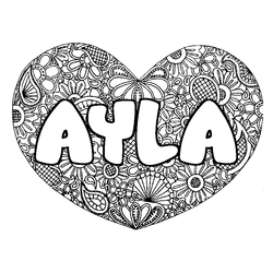 Coloraci&oacute;n del nombre AYLA - decorado mandala de coraz&oacute;n