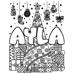 Coloraci&oacute;n del nombre AYLA - decorado &aacute;rbol de Navidad y regalos