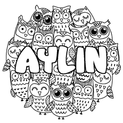 Coloraci&oacute;n del nombre AYLIN - decorado b&uacute;hos