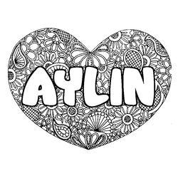 Coloraci&oacute;n del nombre AYLIN - decorado mandala de coraz&oacute;n